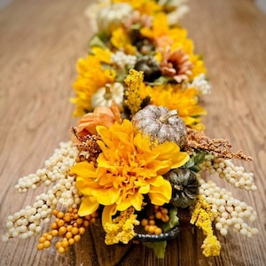 Long Fall Floral Centerpiece, a perfect table display.  This is all you need!