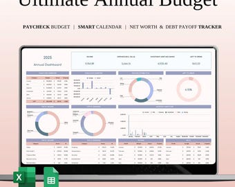 Hoja de cálculo para el presupuesto anual, Excel y Google Sheets (descarga digital)