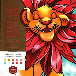 May include: A Disney coloring book titled "Best of Bestiaire" featuring a smiling lion illustration with a red mane. The book cover has text in French, including "Coloriages & Myst&egrave;res" and "Coloriez les chiffres et d&eacute;couvrez l'image!"