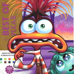 May include: A colorful illustration from the "Best of Pixar" collection. The image features a cartoon character with large eyes, an orange face, and a striped shirt. The background is purple and gold, with the word "PIXAR" prominently displayed.