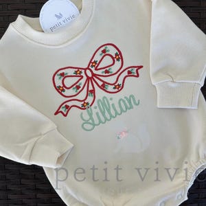 Embroidered Holiday Bow Bubble Sweatshirt