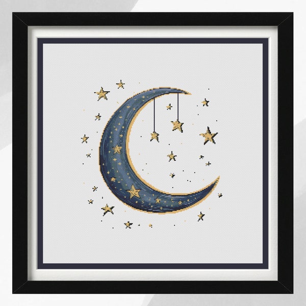 Moon Cross Stitch Pattern, Celestial Moon and Stars Design, Instant PDF Download, Decorative Moon Pattern, Great Personal Gift Idea