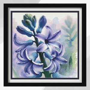 Hyacinth Cross Stitch Design Pattern, Watercolour Style Hyacinth, Instant PDF Download, Pattern Keeper Compatible, Gift Idea