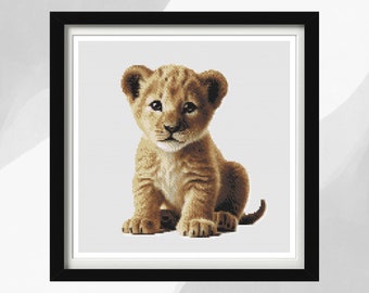Baby Lion Cross Stitch Design Pattern, Realistic Lion Cub, Instant PDF Download, Animal Cross Stitch, Baby Lion Pattern, Gift Idea