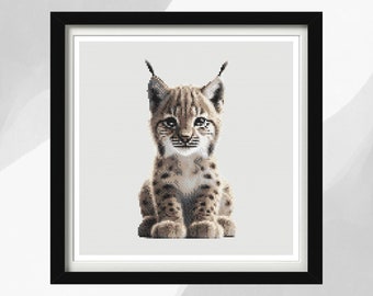 Baby Lynx Cross Stitch Design Pattern, Realistic Lynx, Instant PDF Download, Baby Lynx Pattern, Cute Baby Animal, Cross Stitch Wildlife