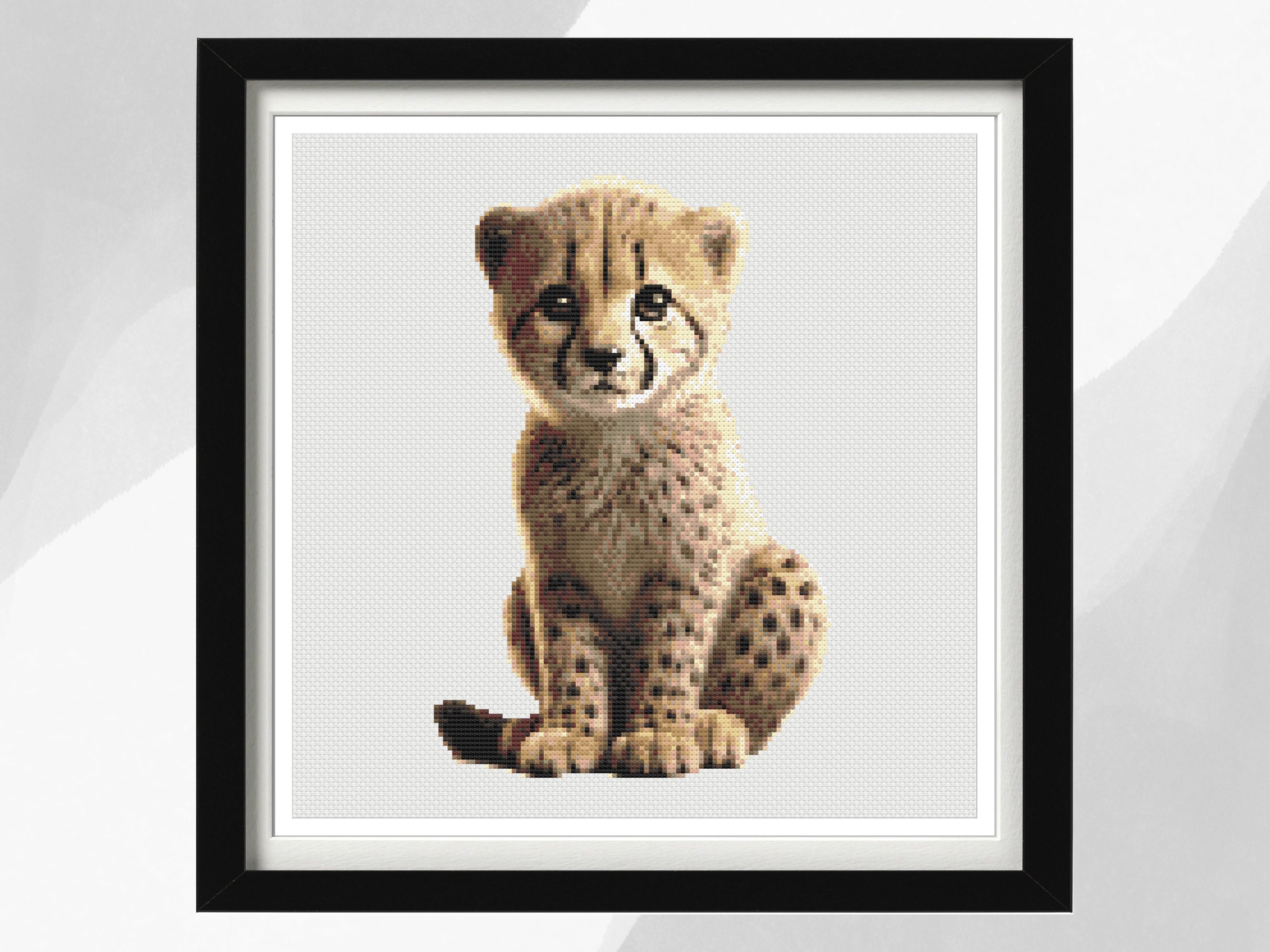 Baby Cheetah Cross Stitch Design Pattern, Realistic Cheetah Cub, Instant PDF Download, Animal Cross Stitch, Great Personal Gift Idea