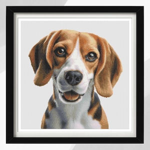 Beagle Cross Stitch Design Pattern, Dog Portrait Design, Instant PDF Download, Beagle Dog Pattern, Intermediate Cross Stitching Project