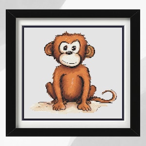 Monkey Cross Stitch Pattern, Cartoon Style Design Cheeky Monkey, Instant PDF Download, Playful Jungle Animal Pattern, Personal Gift Idea