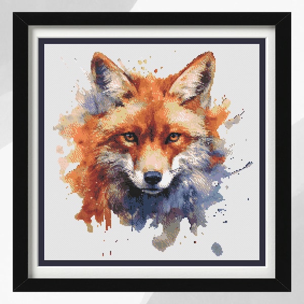 Fox Cross Stitch Pattern, Watercolour Fox, Watercolour Animals Series, Instant PDF Download, Watercolor Pattern, Fox Design, Gift Idea