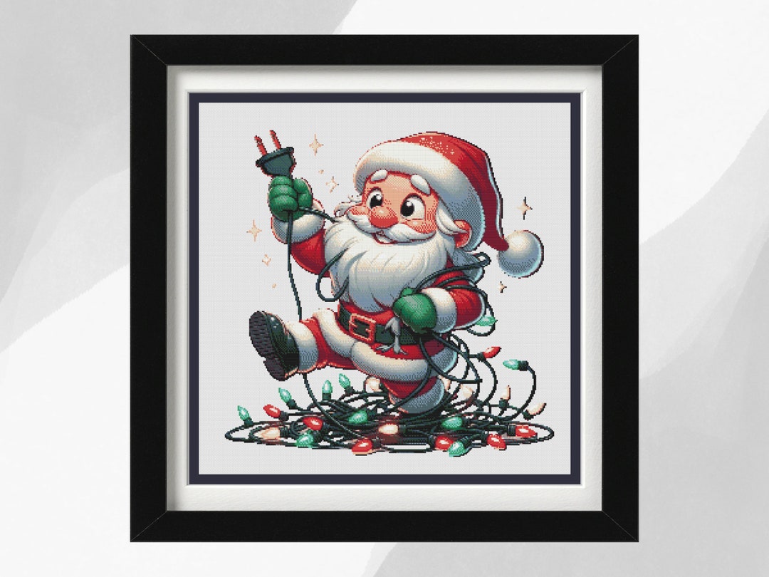 Christmas Cross Stitch Design Pattern, Tangled Santa, Instant PDF