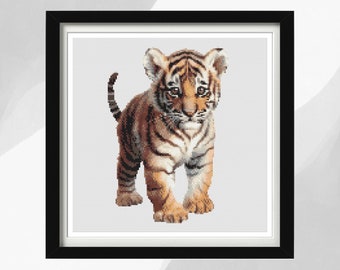 Tiger Cross Stitch Pattern, Baby Tiger Design, Baby Animals Collection, Instant PDF Download, Tiger Portrait, Nature Inspired Gift Idea