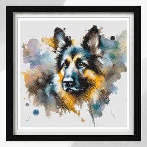 German Shepherd Cross Stitch Design Pattern, Instant PDF Download, Watercolour Style German Shepherd, Pattern Keeper Compatible