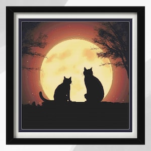 Cat Cross Stitch Pattern, Moonlit Cats, Instant PDF Download, Animal Cross Stitch Pattern, Cat Design, Great Personal Gift Ideas