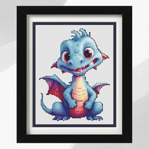 Dragon Cross Stitch Pattern, Frederick the Dragon, Instant PDF Download, Vibrant Cartoon Style Dragon Cross Stitch Pattern, Mythical Design