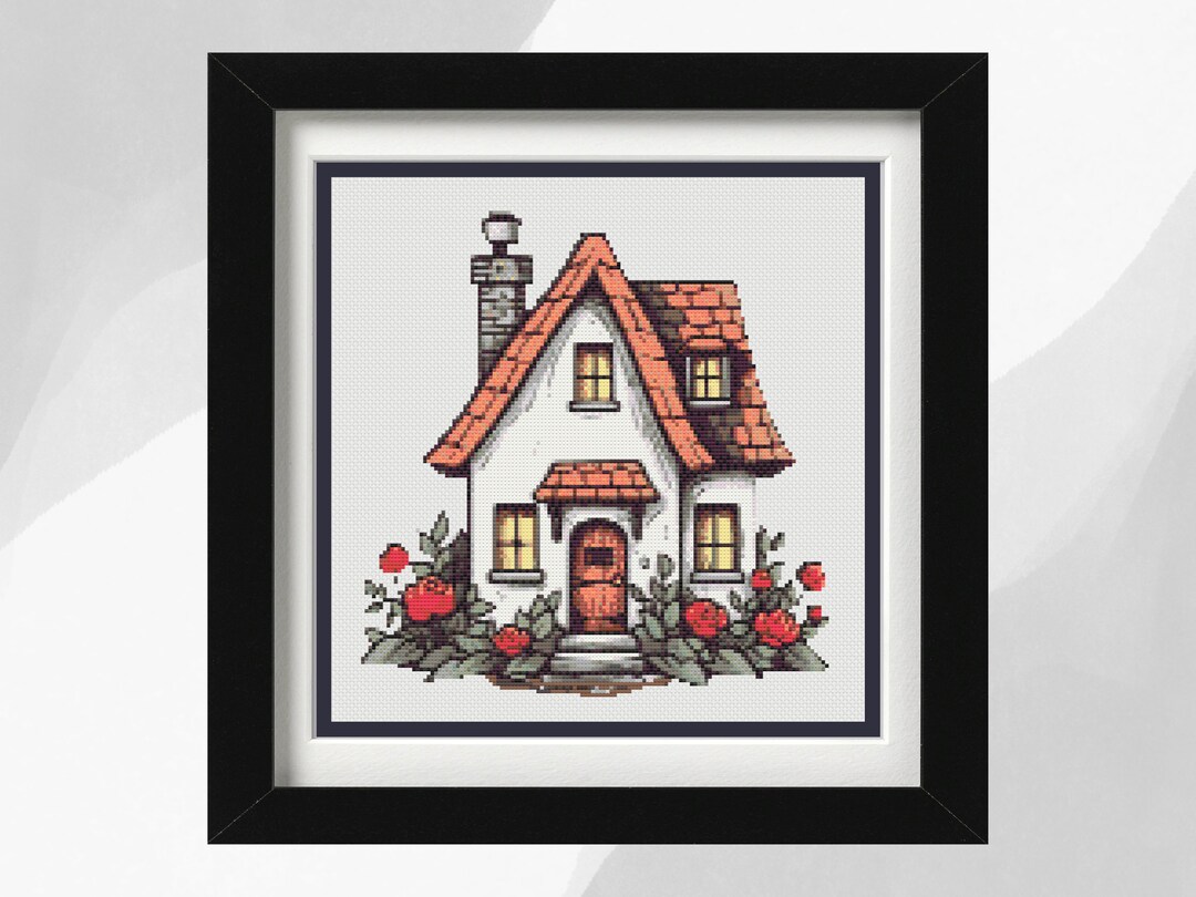Cottage Cross Stitch Design Pattern Rose Cottage Instant PDF Etsy UK