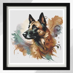 Belgian Malinois Cross Stitch Design Pattern, Instant PDF Download, Watercolour Dog Cross Stitch Collection, Pattern Keeper Compatible