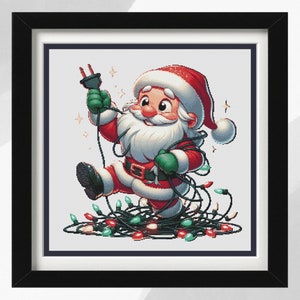 Christmas Cross Stitch Design Pattern, Tangled Santa, Instant PDF Download, Santa Clause Pattern, Christmas Design, Great Personal Gift Idea