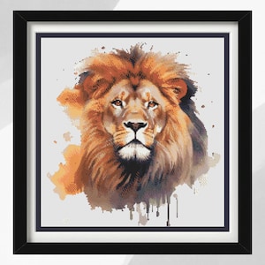 Lion Cross Stitch Pattern, Watercolour Lion, Watercolour Animals Series, Instant PDF Download, Watercolor Pattern, Lion Design, Gift Idea