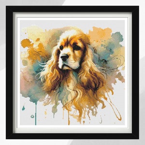 Cocker Spaniel Cross Stitch Design Pattern, Instant PDF Download, Watercolour Style Cocker Spaniel Pattern, Pattern Keeper Compatible