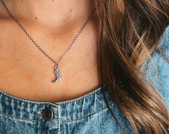 Silver Cowgirl Boot Chain Necklace