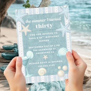 EDITABLE Ocean Themed Party Invitation/ The Summer I turned Thirty Birthday Party Invite