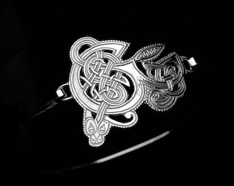 Solid Silver Book of Kells Insular Dragon Bangle