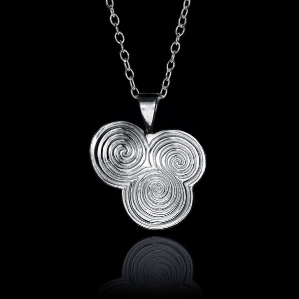 Silver Newgrange Triple Spiral Pendant Necklace