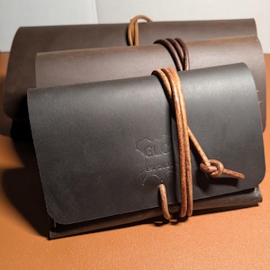 Leather Pouch - Personalized - Handmade In New Hampshire - USA Leather - Utility Pouch - Corded strap - Handmade to Order - Brown/Dark Brown