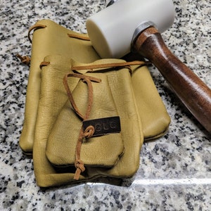Leder Kordelzugbeutel - Ziegenleder Hellbraun - Handgefertigt - Leder Beutel - Handmade In New Hampshire - Allzweckbeutel - Handgemacht auf Bestellung