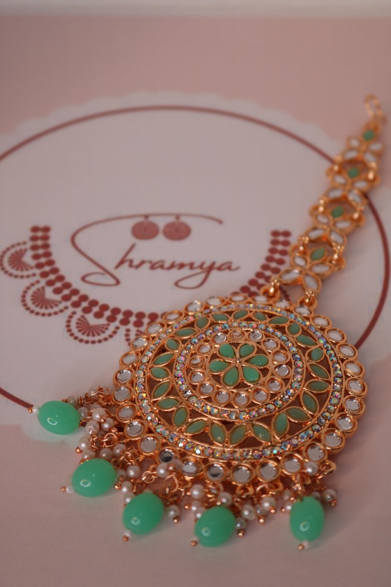 Shramya Big Polki Mint Green Kundan Maang Tikka Traditional Bridal ...