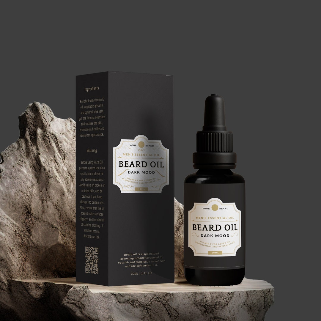 Printable 𝑩𝒖𝒏𝒅𝒍𝒆 Template Beard Oil Packaging Box and Labels, Editable ...