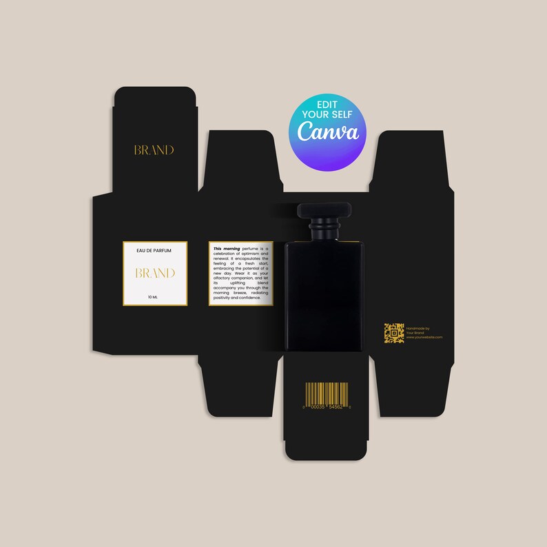 Editable Packaging Template Perfume Box Canva Printable for Small