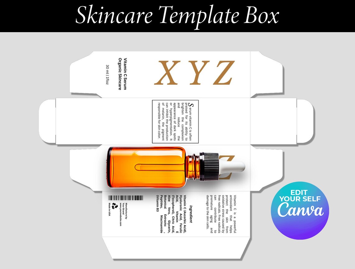 Editable Canva Packaging Template Serum Cosmetics Box Canva Printable ...