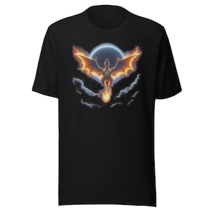 Camiseta Charizard Pokemon/ Evolução Charmander/ No céu noturno/ Fogo/ Nuvens/ Lua