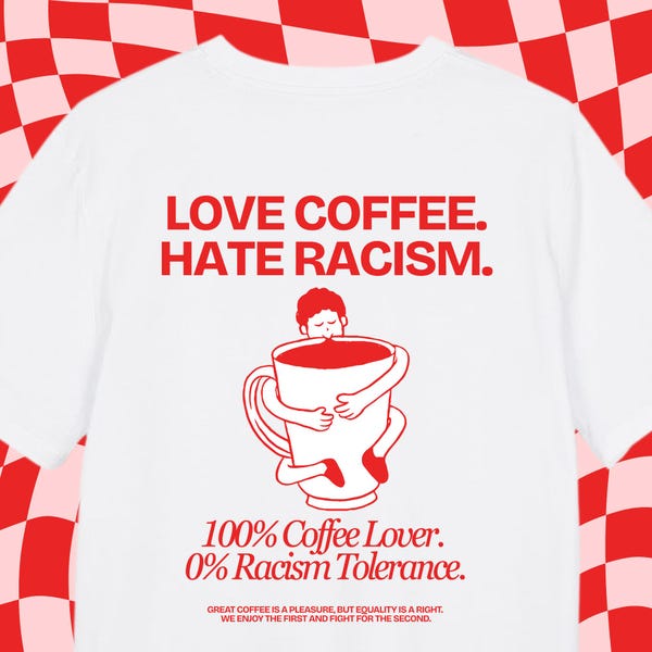 À bas l'Afd | À bas la Nouvelle-Zélande | Anti-Afd | T-shirt femme | T-shirt homme | T-shirt amateur de café | T-shirt café | « J'aime le café, je déteste le racisme »
