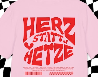 Tシャツ「憎しみの代わりに心を」 | Tシャツのメッセージ | Tシャツのプリント | AfD反対 | Nzs反対 | AfD反対 | 人種差別反対Tシャツ