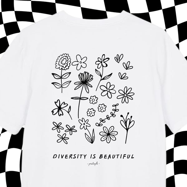 T-shirt Diversité | T-shirt avec inscription | T-shirt « La diversité est belle » | T-shirt imprimé | T-shirt amour | Fck Nzs | T-shirt à fleurs
