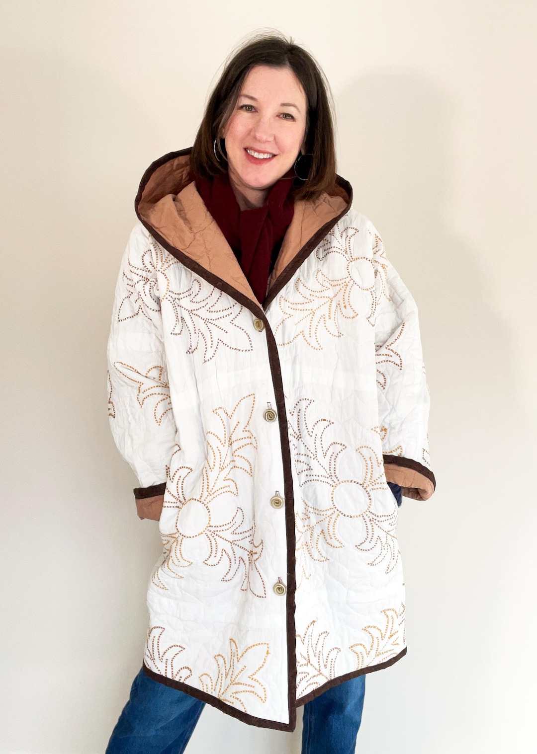 Vintage Quilt Coat Size L Cocoon Style With Embroidery - Etsy