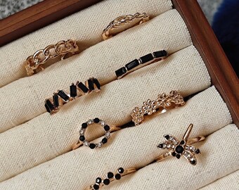 UK seller! 8pcs black gold snake set rings, gold Ring set ,gift for her Gold Midi Ring Set, cute ring set, stackable rings, bohemian, cool