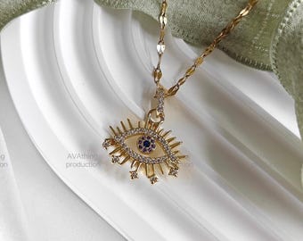 Gold Evil Eye Necklace: Stainless Steel Layered Necklace gold plated necklace