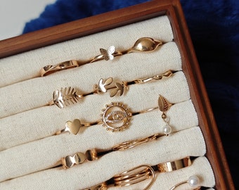 Vendeur britannique ! Ensemble de bagues en or 16 pièces, ensemble de bagues en or, cadeau pour elle Ensemble de bagues midi en or, ensemble de bagues bohèmes, bagues empilables, boho, bague délicate