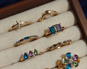 Gold Midi Ring Set: Bunte Boho Ringe zum Stapeln