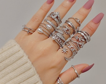 UK seller! 22pcs pearl drop silver set rings, gold Ring set ,gift for her Gold Midi Ring Set, Gold Knuckle Rings Set, stackable rings