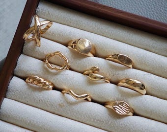 UK seller! ,9pcs chunky gold set rings, gold Ring set ,gift for her Gold Midi Ring Set, cute thin ring set, stackable rings, bohemian, pin
