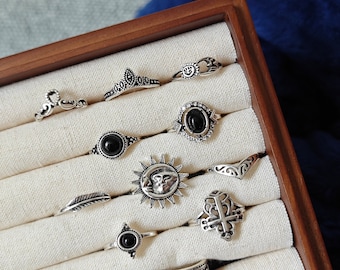 UK seller! 11 pcs black and silver ring set rings, gold Ring set ,gift for her Gold Midi Ring Set, boho ring set, stackable rings, bohemian