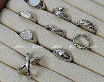 ¡Vendedor del Reino Unido! Conjunto de 9 anillos gruesos de plata, conjunto de anillos de oro, regalo para ella. Conjunto de anillos midi de oro, conjunto de anillos de plata, anillos apilables, estilo boho.