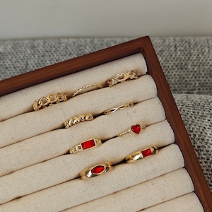 Säljare i Storbritannien! ,9 delar rödguldsset med ringar, guldringset, present till henne Guld Midi-ringset, sött tunt ringset, stapelbara ringar, boho, nål