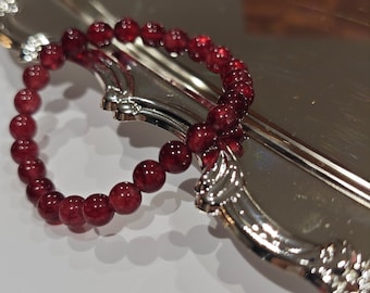 UK seller! Deep red quartz crystal chalcedony Gemstone Bracelet ,Minimalist Sunstone, beads bracelet Calming Patience, handmade, stability