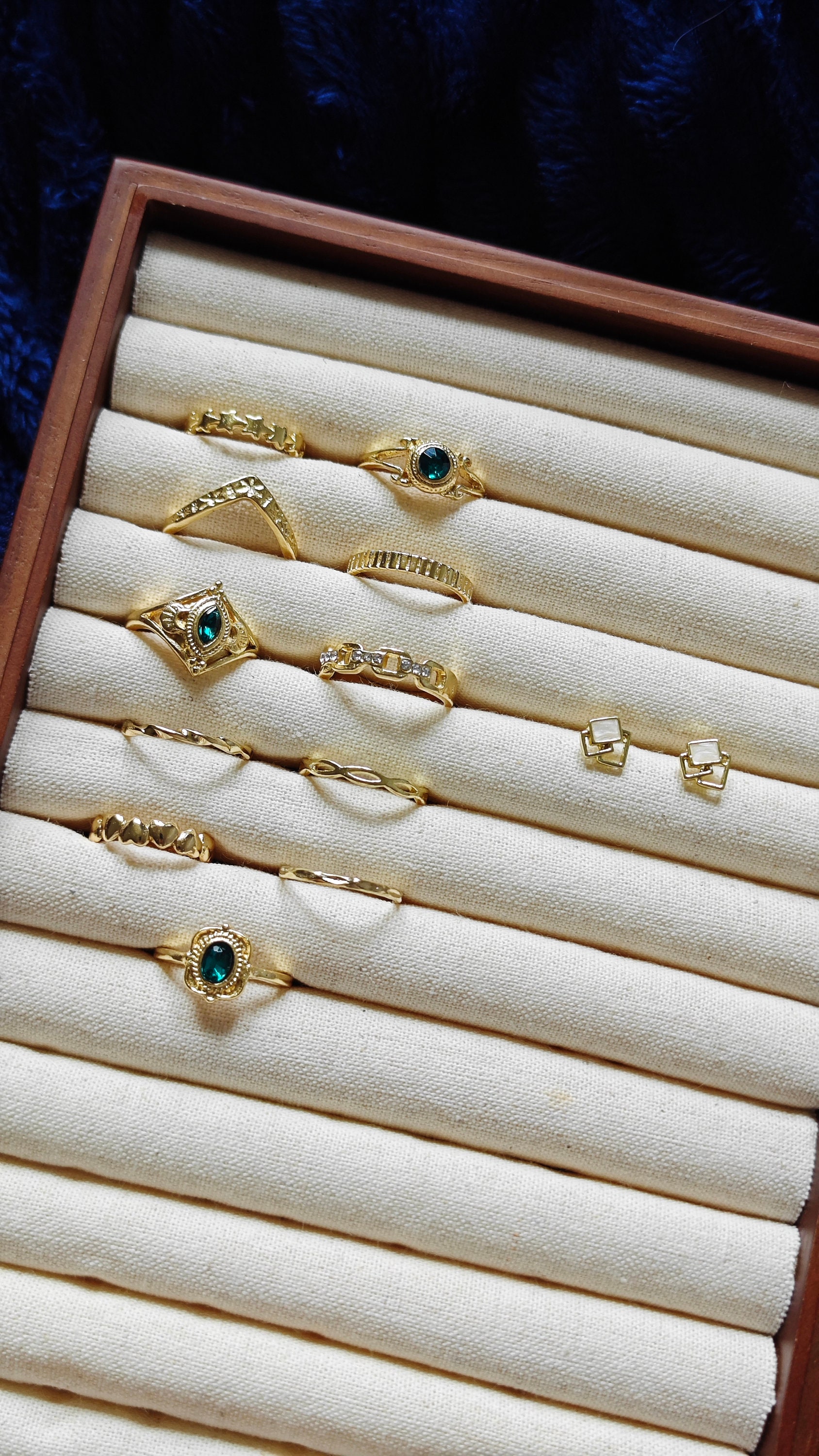 UK Seller! Gift Set Green Gold Set Rings & Earrings, Gold Ring Set ...