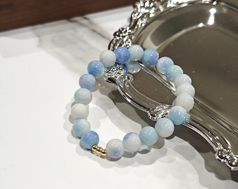 UK seller! Clear sky Macaroon quartz crystal chalcedony Gemstone Bracelet ,Minimalist Sunstone, beads bracelet Calming, handmade bracelet